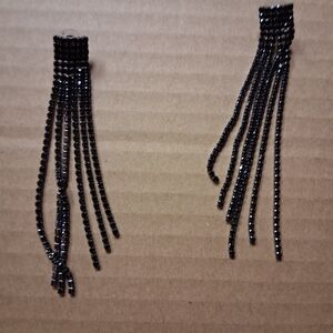 Black Beaded Tassel Earrings